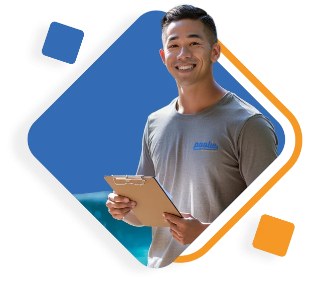 Poolie employee smiling while holding a clip board